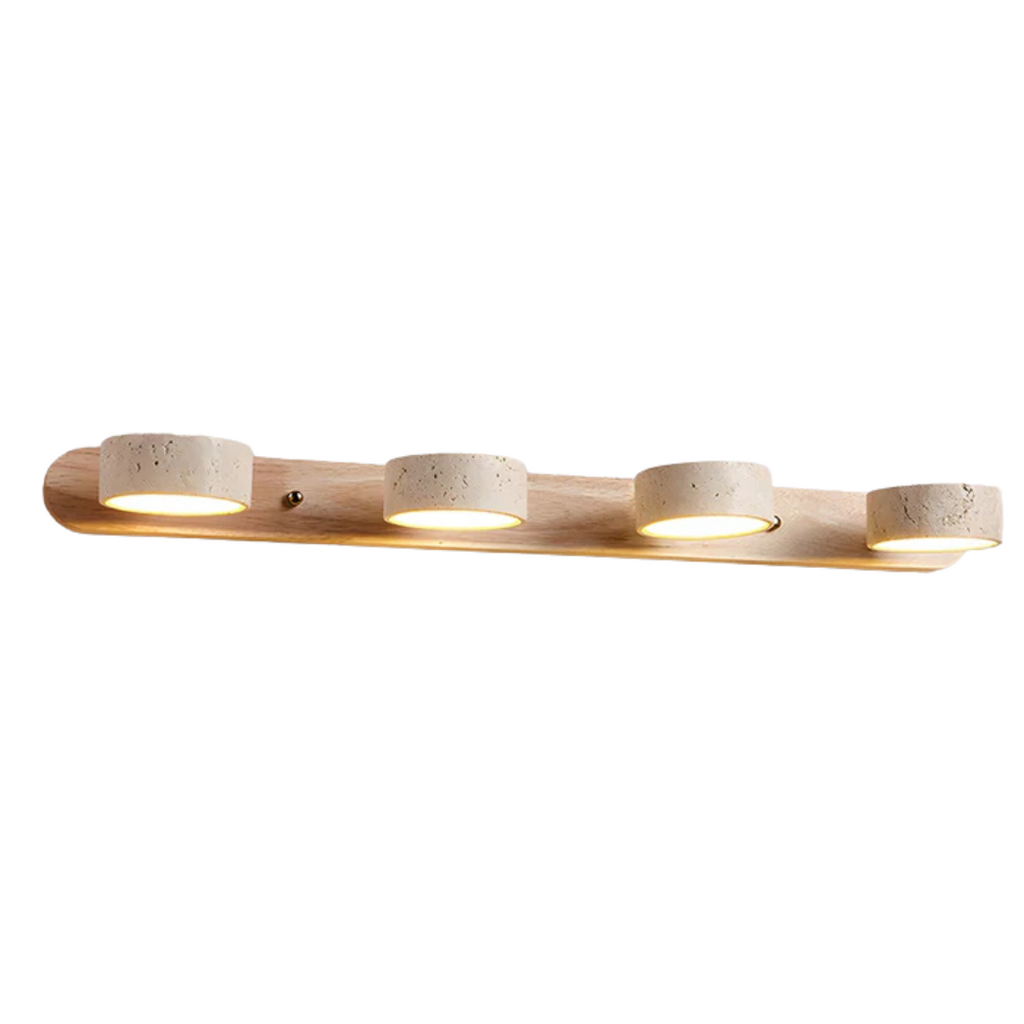 Havencrest Travertine Wall Light Featuring Warm Wood Elements Ambient Glow