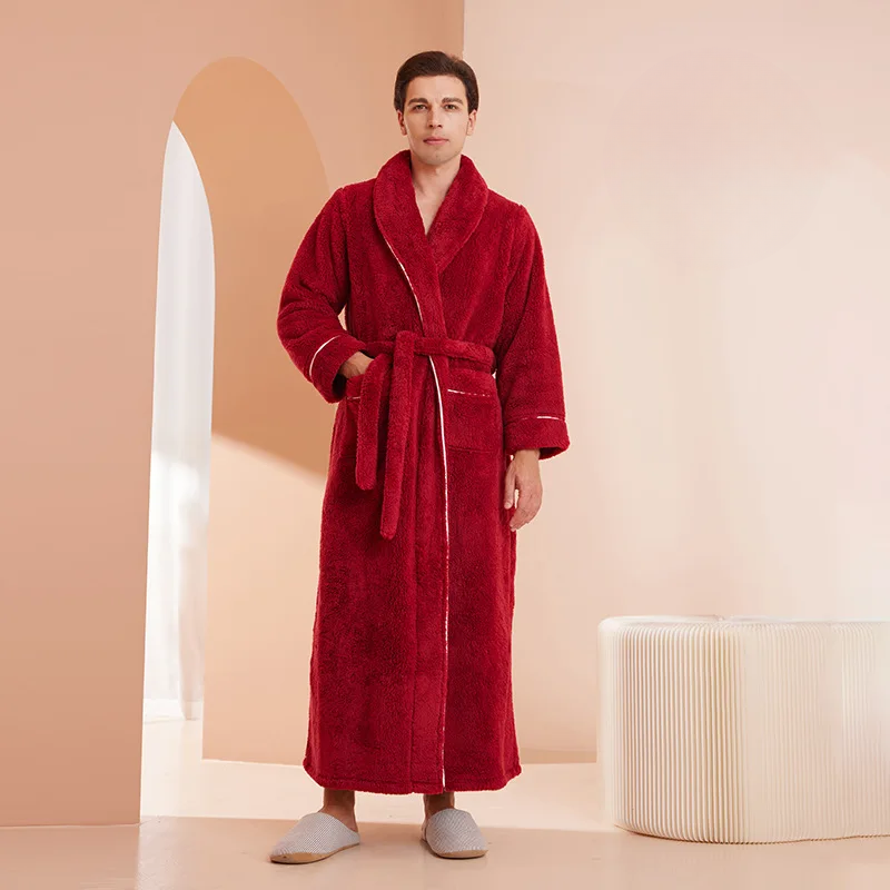 LumaWool tjock flanellbadrock för män — nedvikbar krage