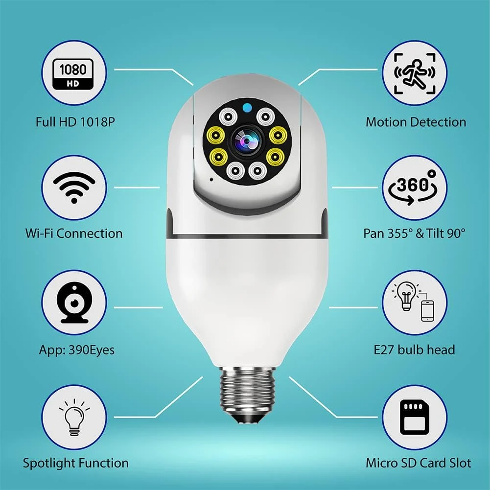 HD Wireless Outdoor WiFi Light Bulb Security Camera — Motion Detection