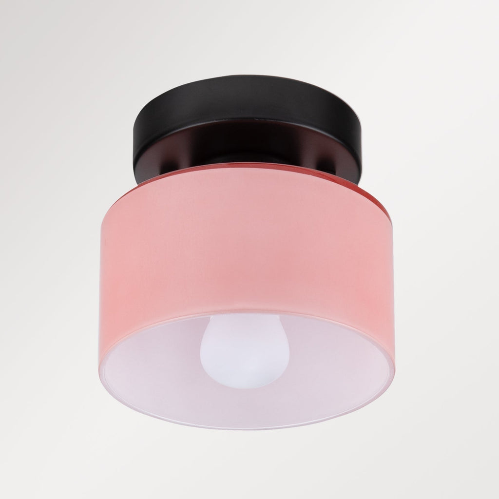 Retro Amber Glass Ceiling Light — E27/E26 Socket, Direct Mount, Cylindrical Shade