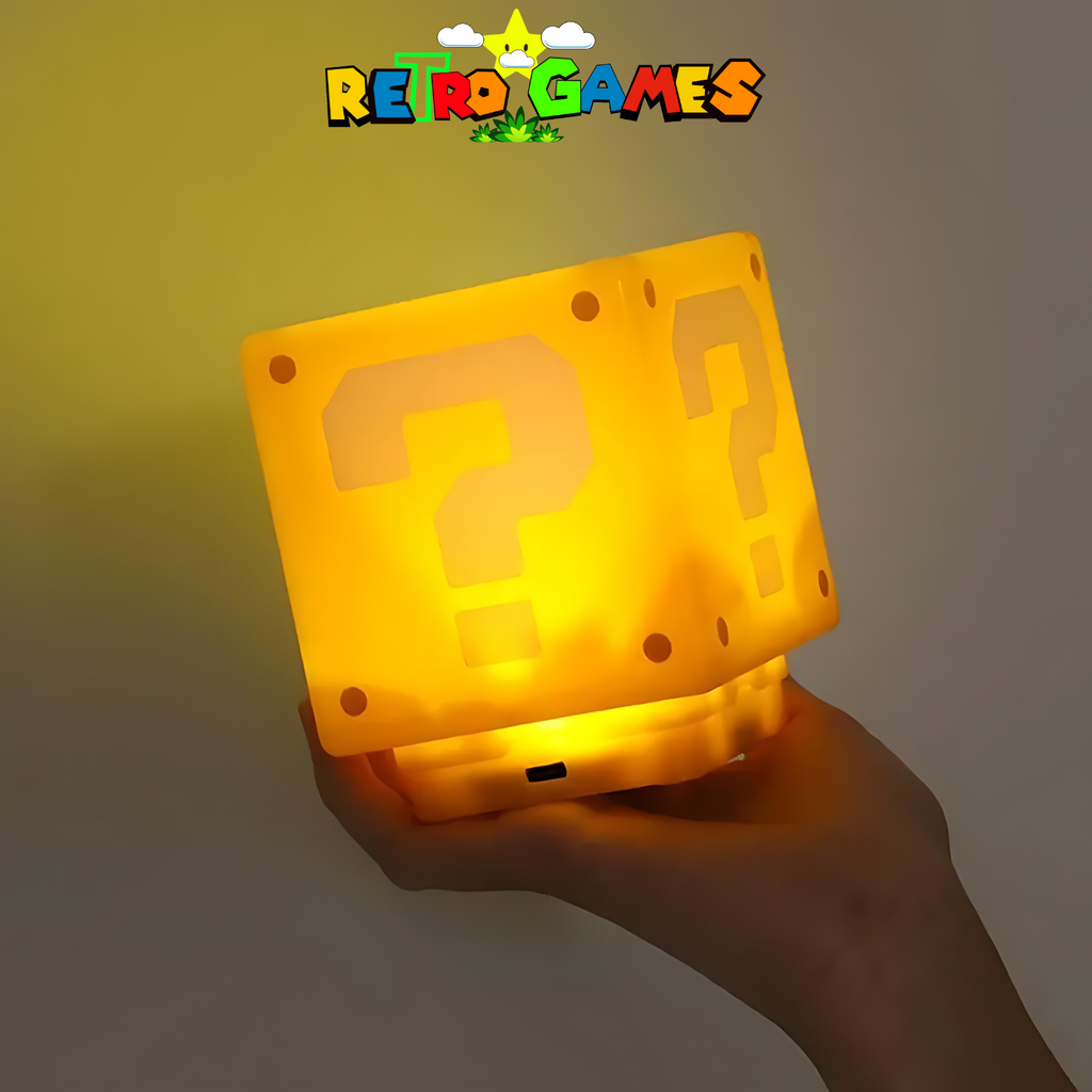 Iluminator în formă de bloc cu semn de întrebare Super Mario — RetroLight cu lumină și sunet