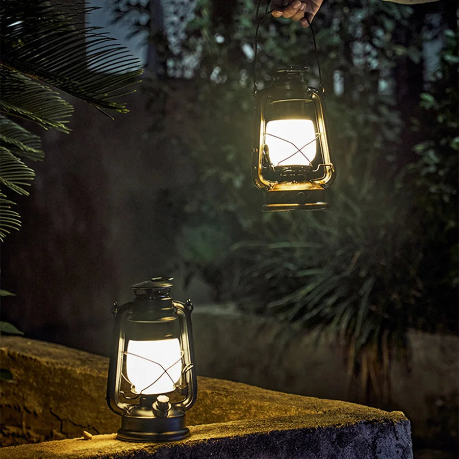 Lanterne vintage rustique à LED et au kérosène — Lampe portable à suspendre