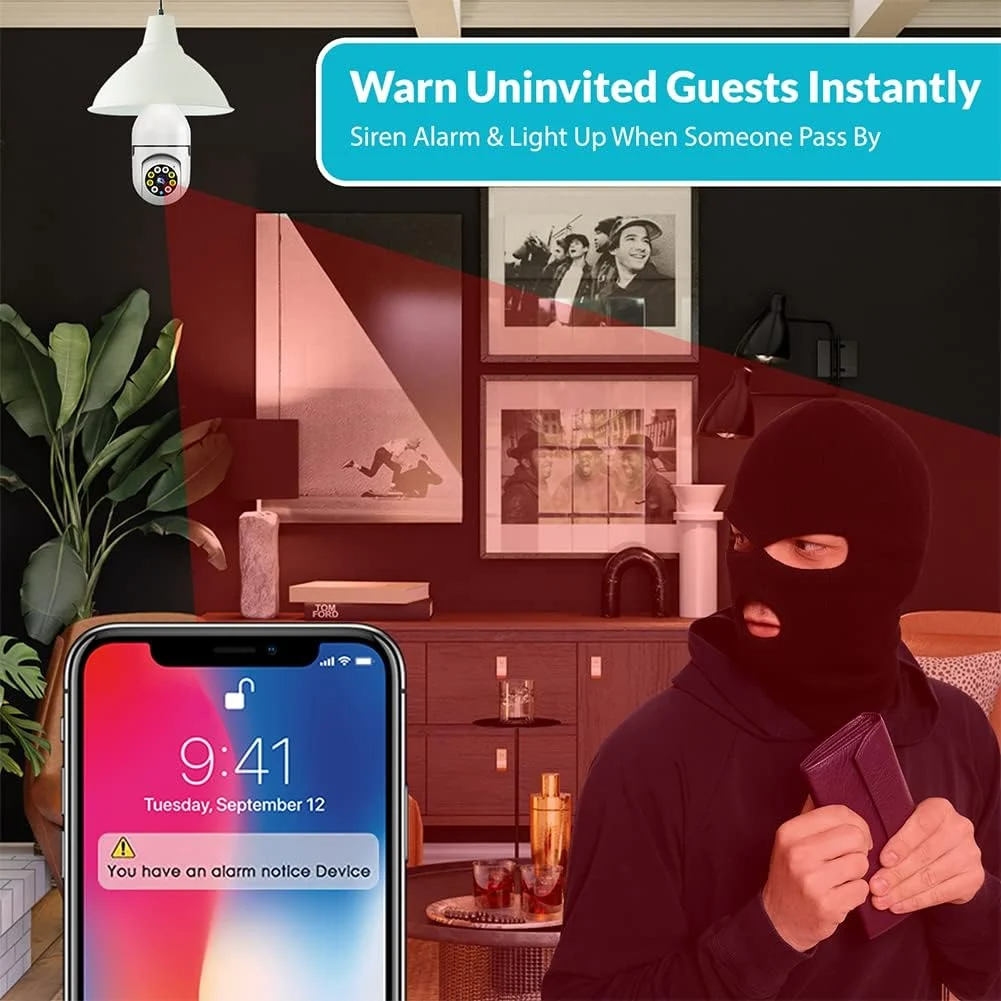 HD Wireless Outdoor WiFi Light Bulb Security Camera — Motion Detection
