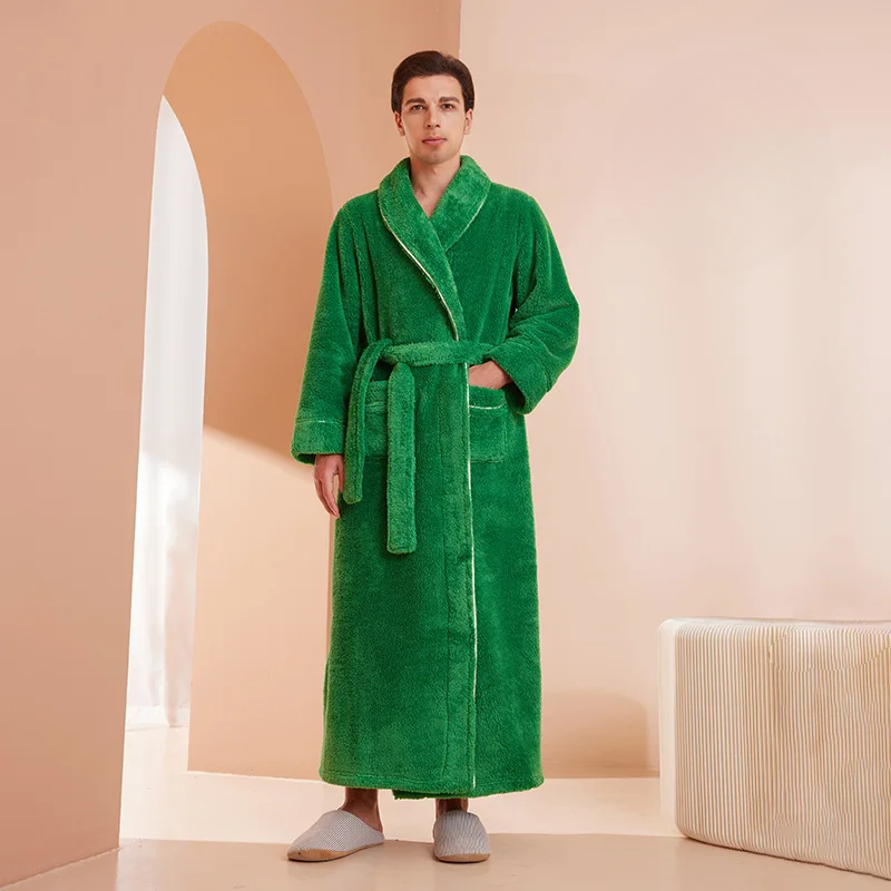 CozyFlannel Winterbademantel — Bindegürtel, Umlegekragen