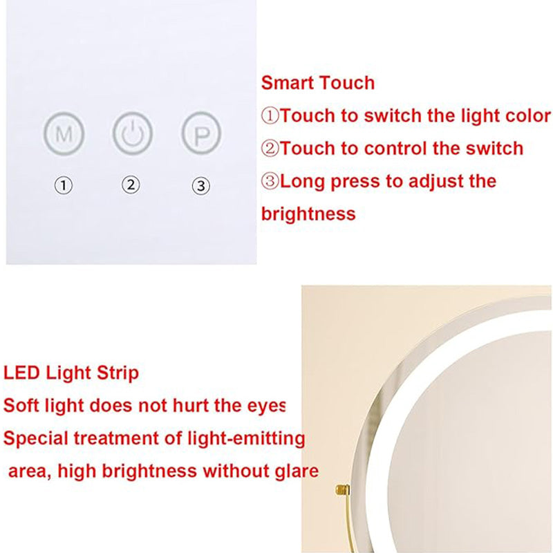 Specchio LED da trucco — Illuminazione dimmerabile, supporto con rotazione a 360 gradi, pannello di controllo touch