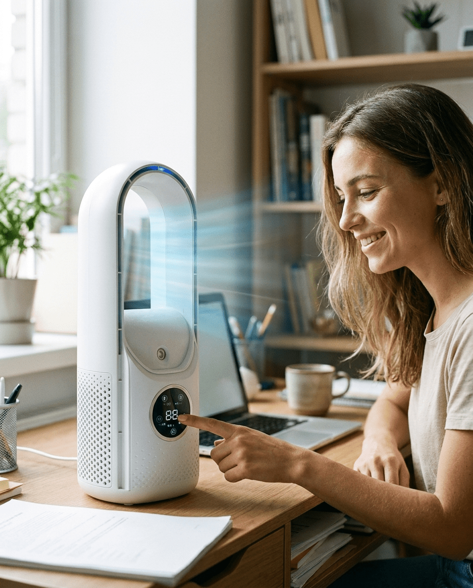 BREEZA Nova Ar condicionado silencioso sem pás — Fluxo de ar constante e motor silencioso