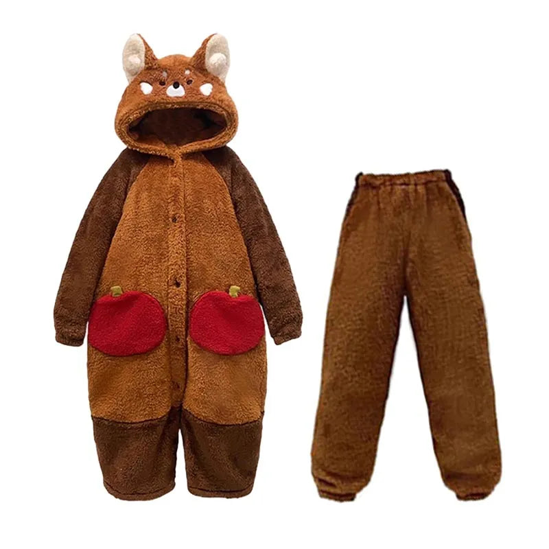 Kawaii-Pyjama-Set mit rotem Panda-Cartoonmotiv — weiche, kuschelige Nachtwäsche
