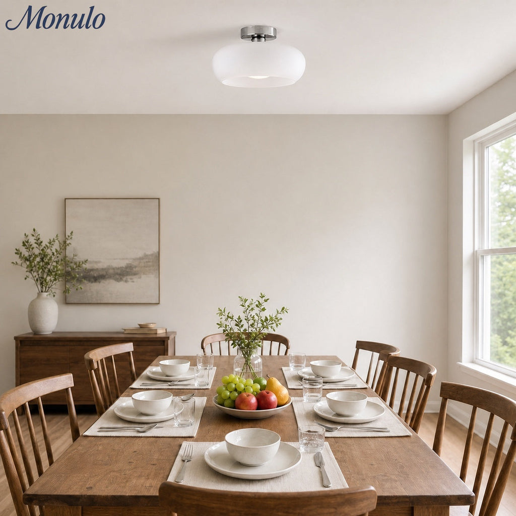 Bauhaus Circular Ceiling Light — Glass Disk Shade, Brass or Chrome Finish, Orange-Yellow or White Glass