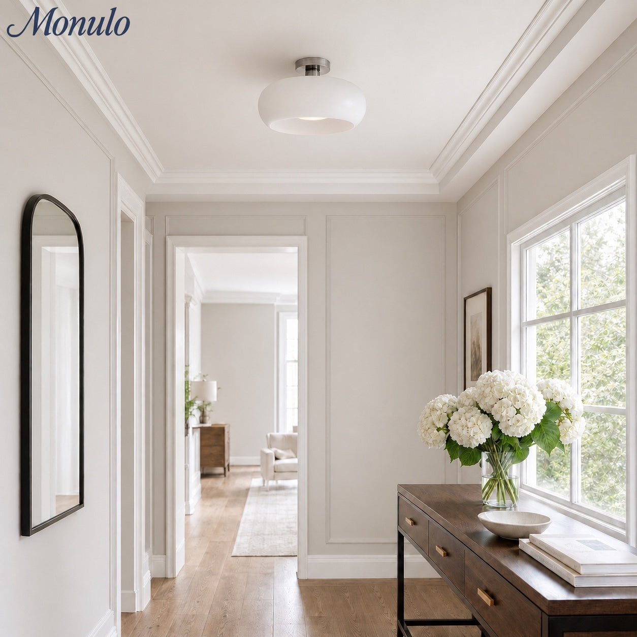 Bauhaus Circular Ceiling Light — Glass Disk Shade, Brass or Chrome Finish, Orange-Yellow or White Glass