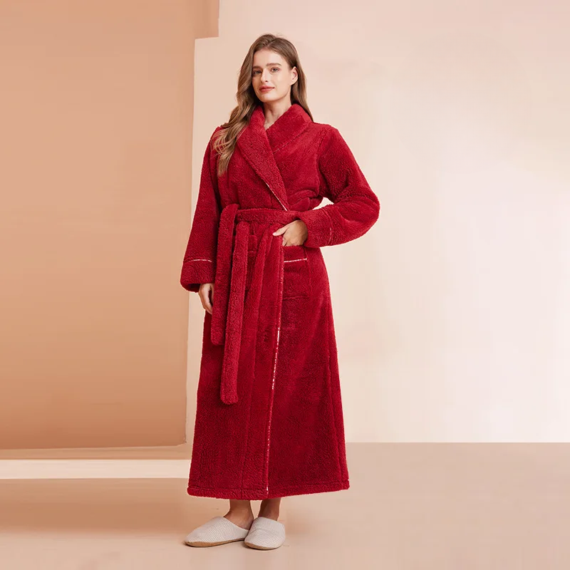 CozyFlannel Winterbademantel — Bindegürtel, Umlegekragen