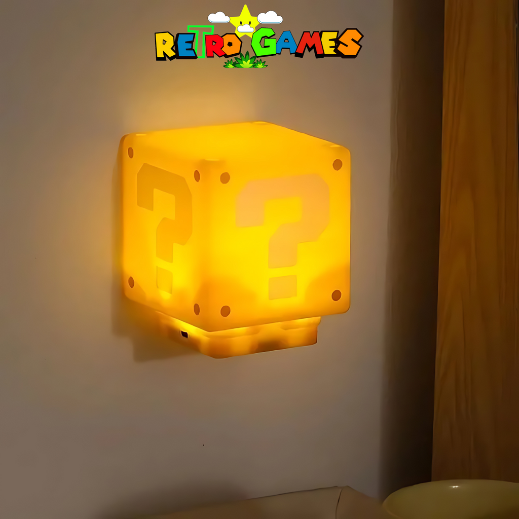 Iluminator în formă de bloc cu semn de întrebare Super Mario — RetroLight cu lumină și sunet