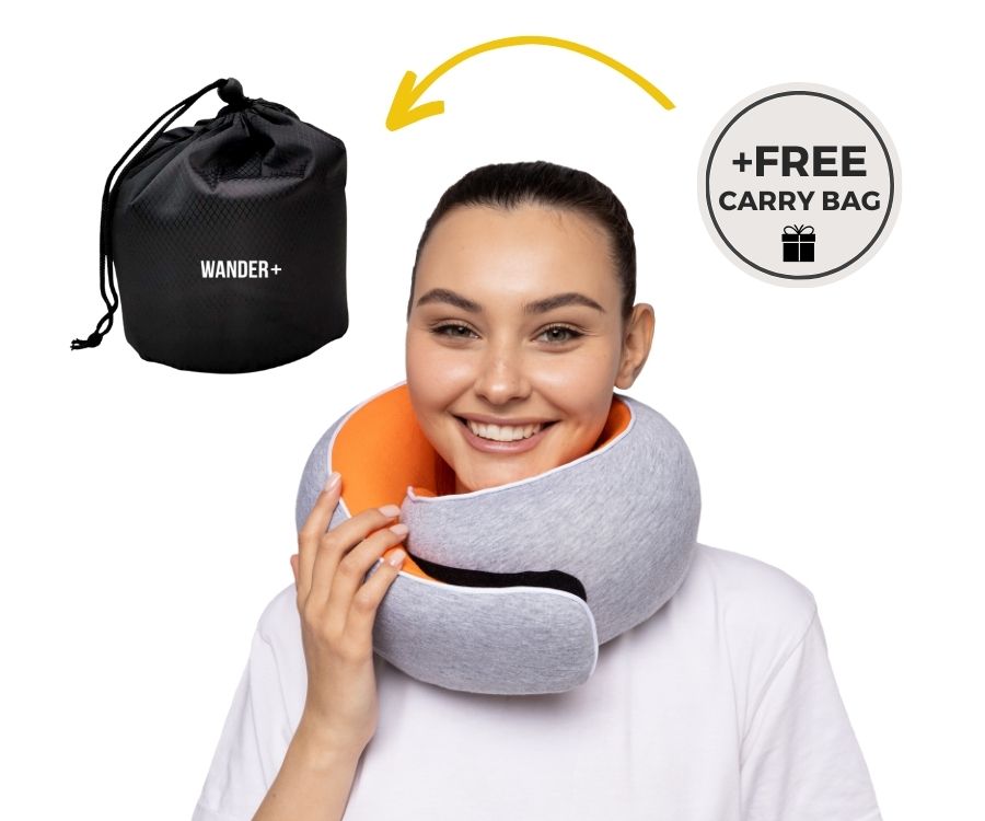 Almofada de viagem para o pescoço em espuma viscoelástica — Ajuste ergonómico e formato compacto para transportar
