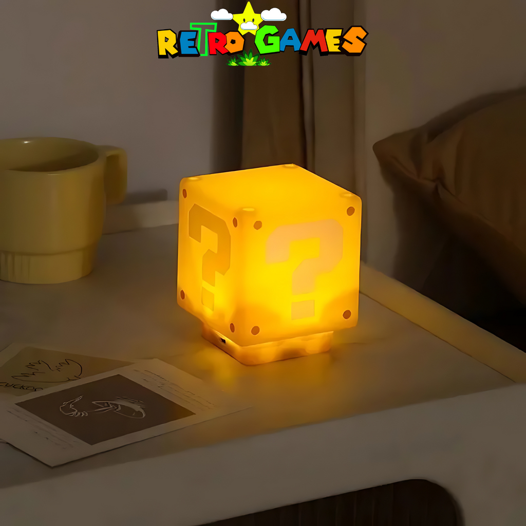 Iluminator în formă de bloc cu semn de întrebare Super Mario — RetroLight cu lumină și sunet