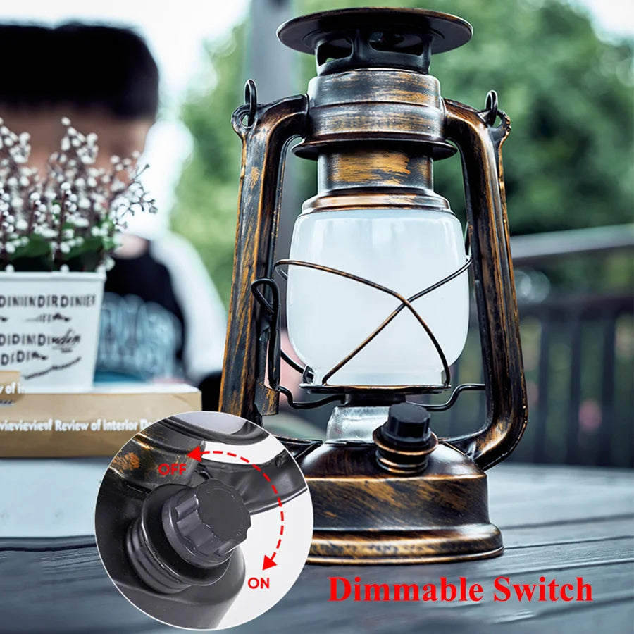 Lanterne vintage rustique à LED et au kérosène — Lampe portable à suspendre