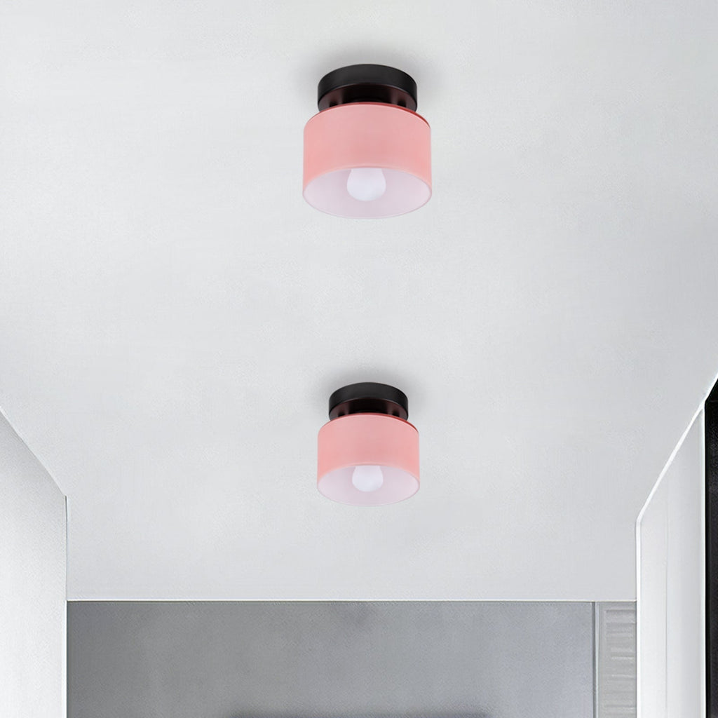 Retro Amber Glass Ceiling Light — E27/E26 Socket, Direct Mount, Cylindrical Shade