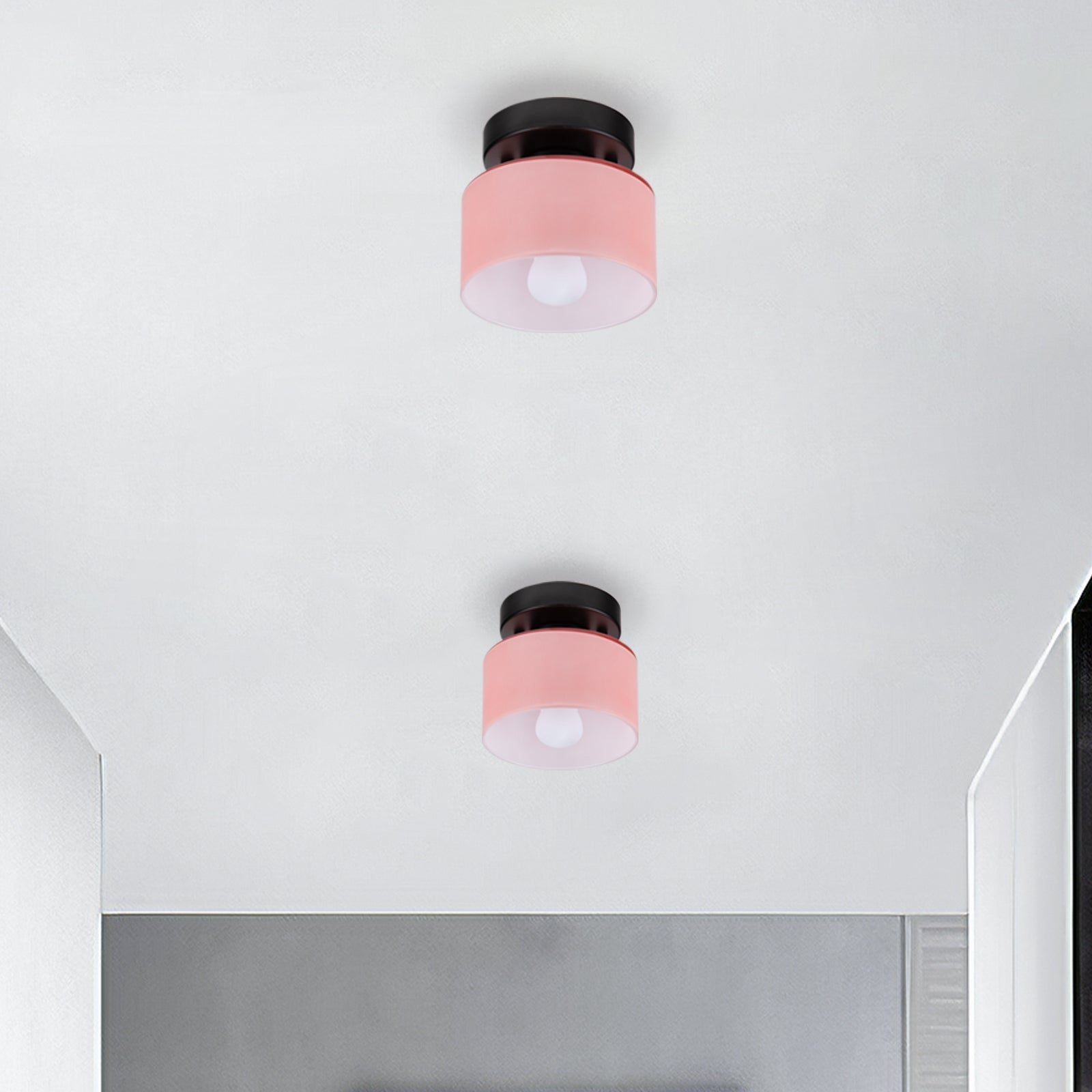 Retro Amber Glass Ceiling Light — E27/E26 Socket, Direct Mount, Cylindrical Shade