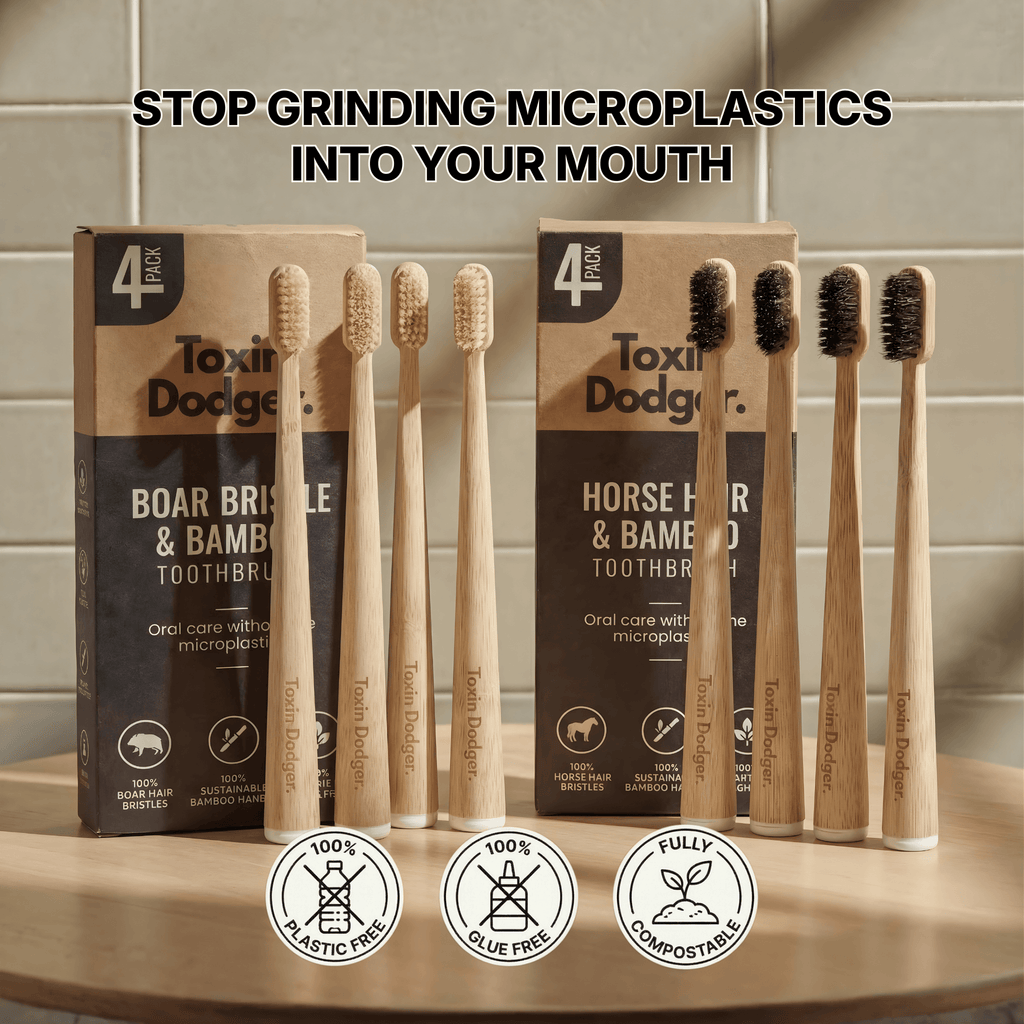 Four-Pack Bamboo Toothbrush Set — Natural Bristle Design