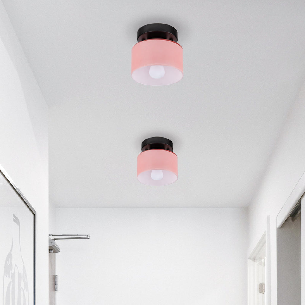 Retro Amber Glass Ceiling Light — E27/E26 Socket, Direct Mount, Cylindrical Shade