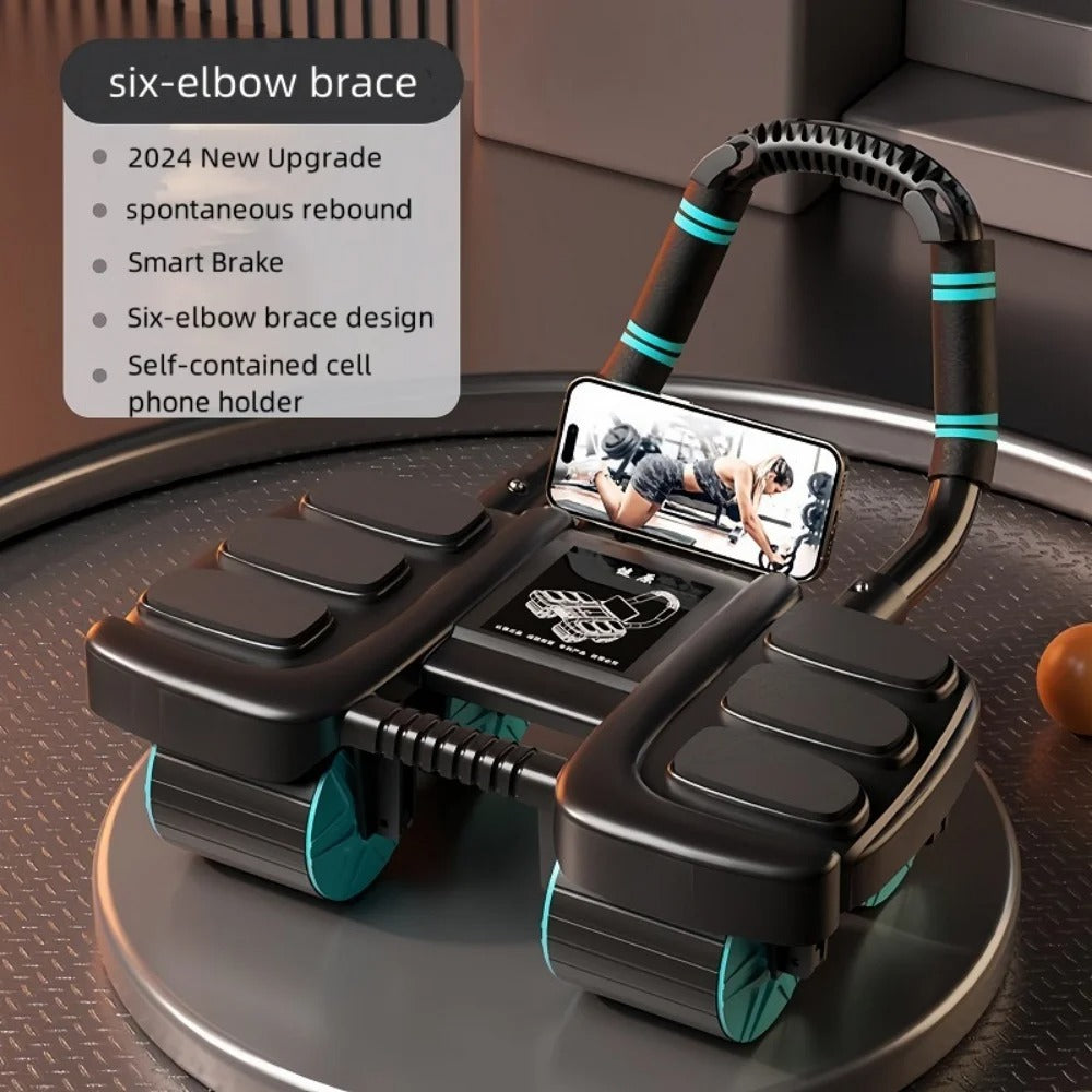 Roda abdominal automática de ressalto com apoios para os cotovelos