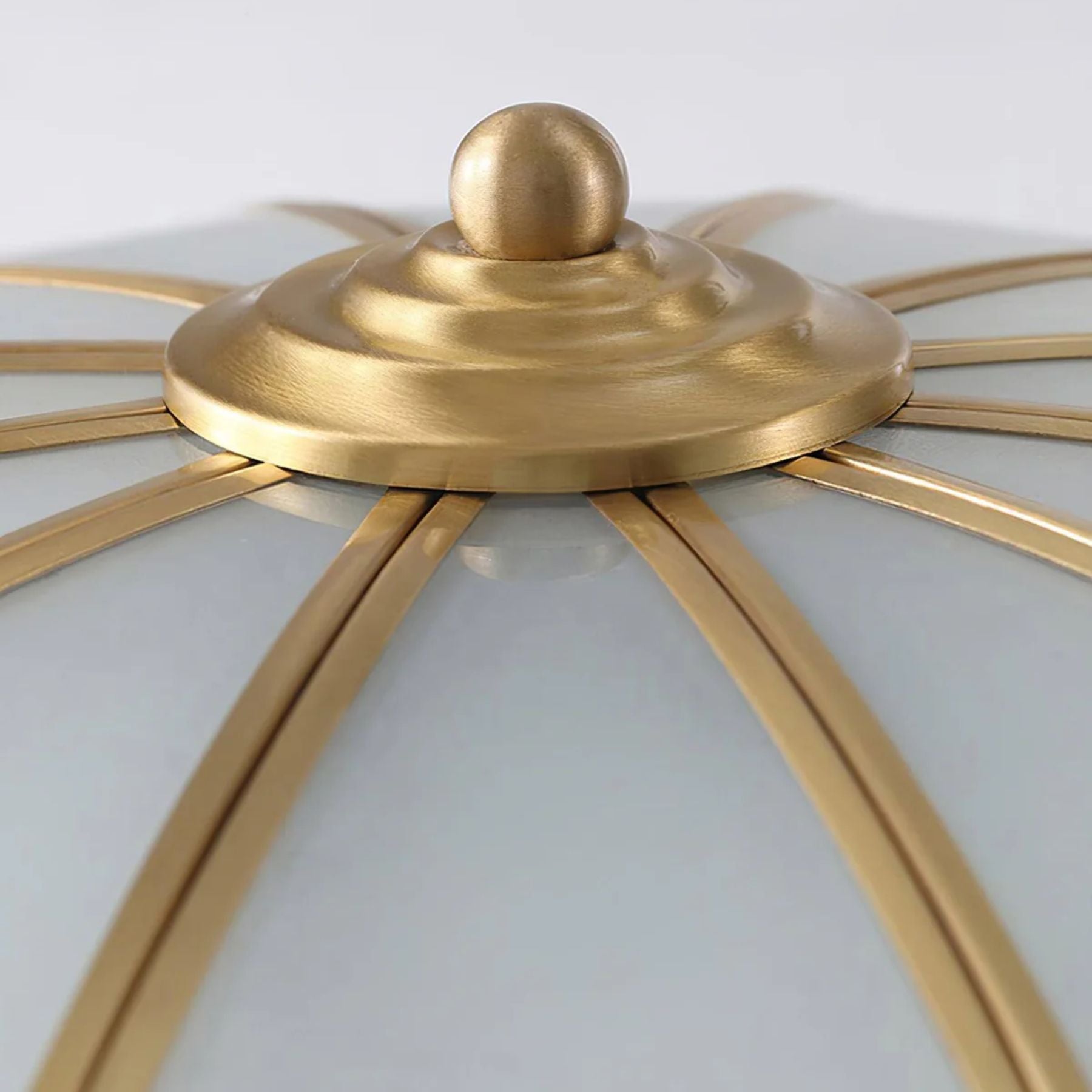 Gold Brass Round Ceiling Light — Anti-Glare Glass Panel, Diffused Warm Glow