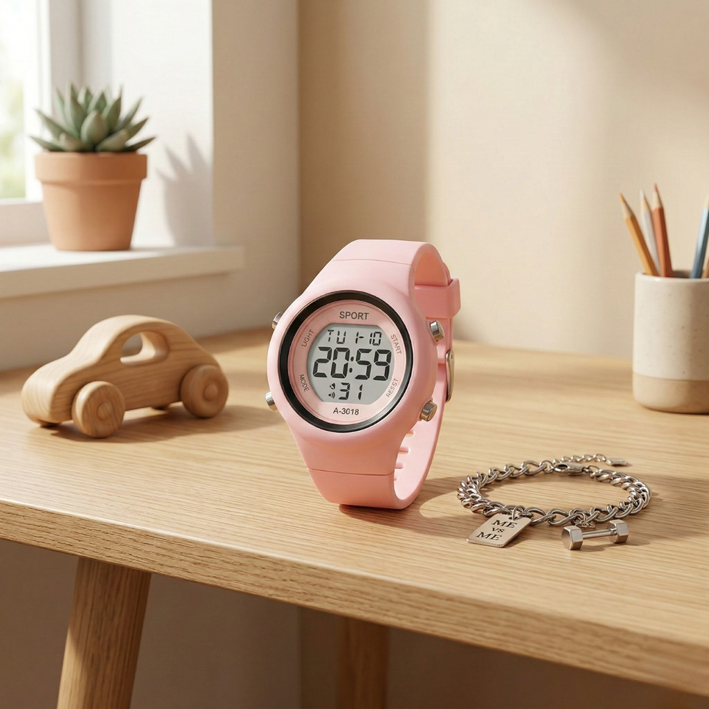 Digital Waterproof Sports Watch — Chronograph Timer, Alarm & Hourly Chimes