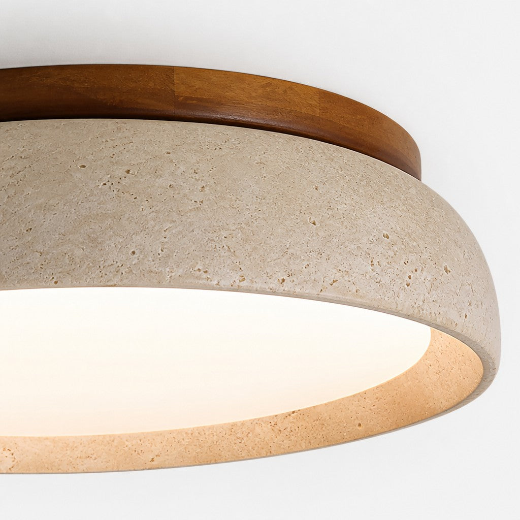 30cm × 43cm Beige Travertine Ceiling Lamp — Natural Stone Sculptural Pendant, Scandinavian Warm Glow