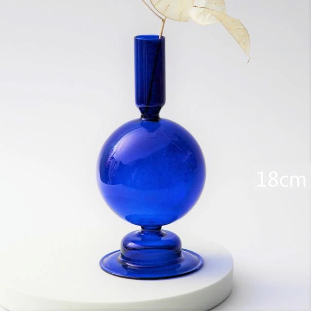 Kobaltblaue Kerzenhalter aus mundgeblasenem Glas – Retroformen