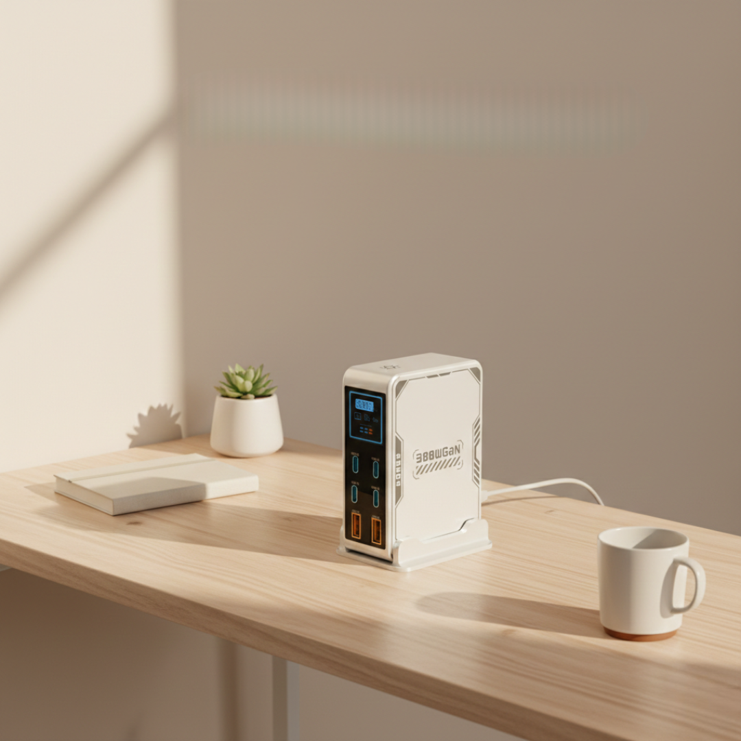 מטען PowerHub 300W GaN — תצורה של שש יציאות, 4 יציאות USB-C ו-2 יציאות USB-A