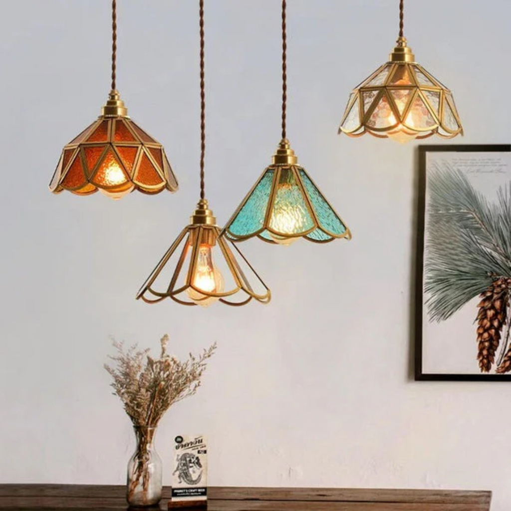 Lunara Dining Room Pendant Light With Stained Glass Design