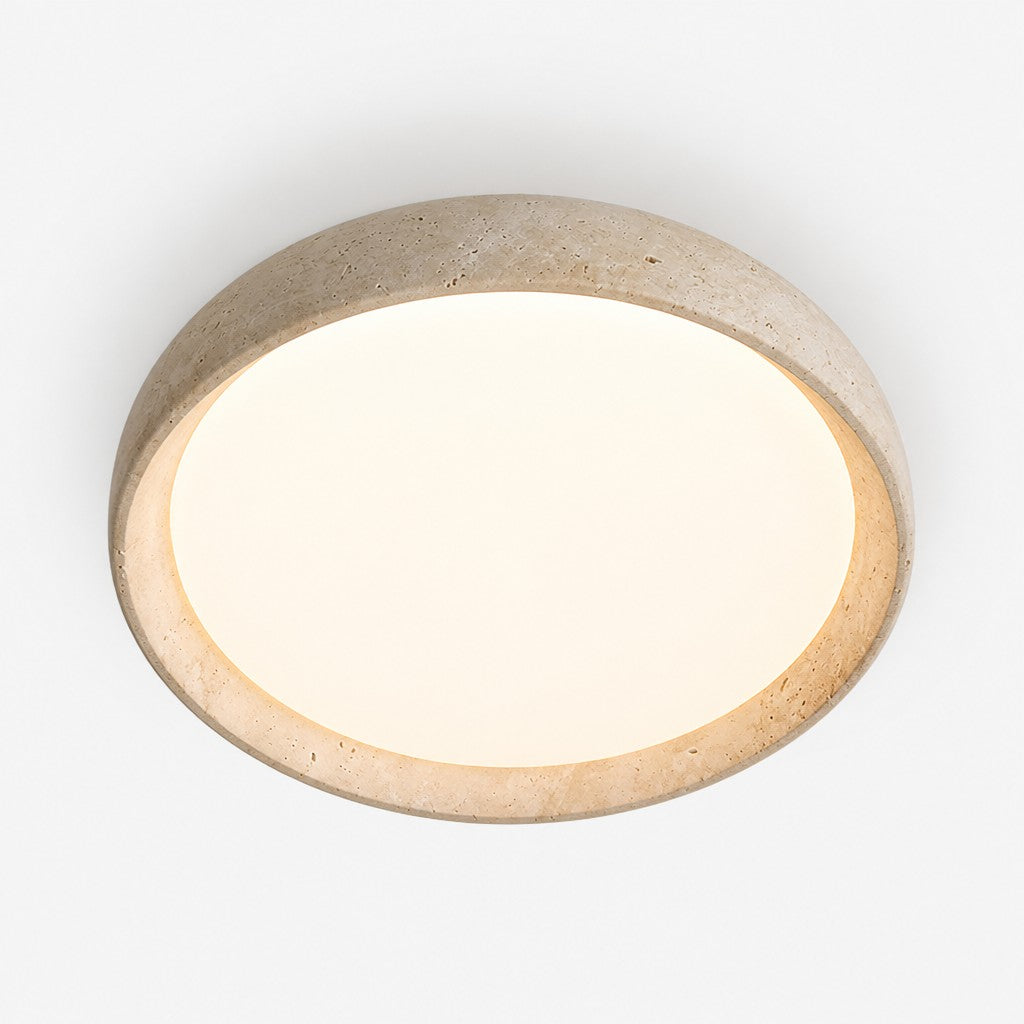 30cm × 43cm Beige Travertine Ceiling Lamp — Natural Stone Sculptural Pendant, Scandinavian Warm Glow