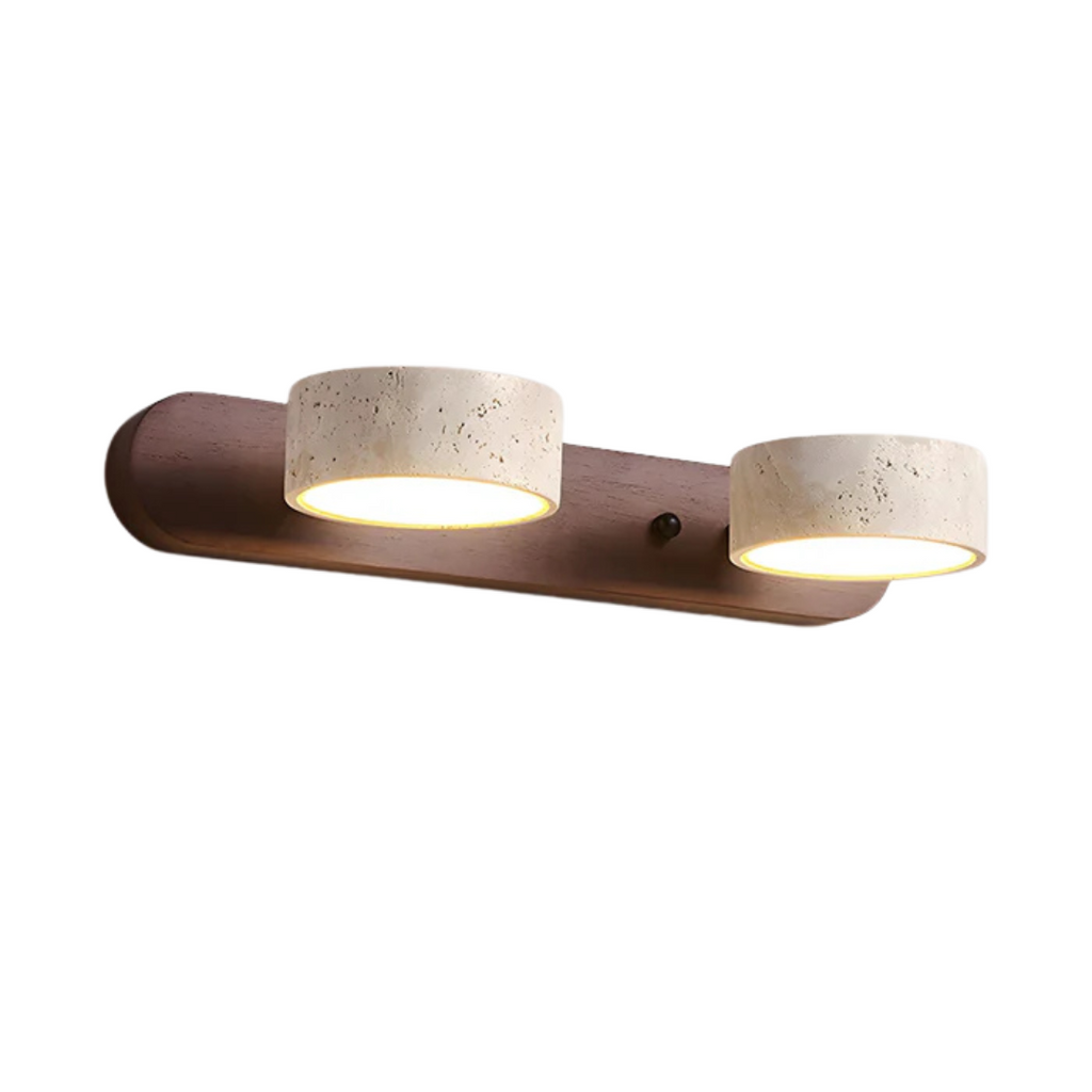 Havencrest Travertine Wall Light Featuring Warm Wood Elements Ambient Glow