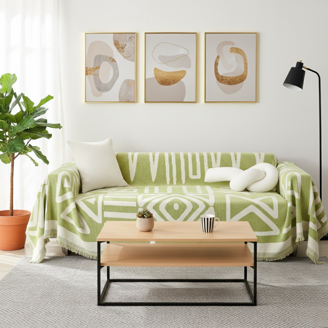 Protiskluzový pratelný potah na pohovku — geometrický boho design