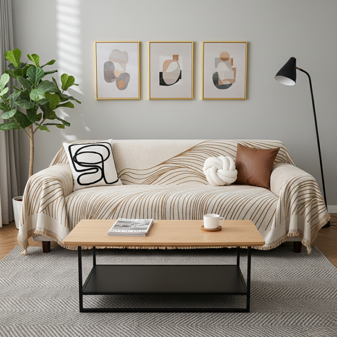 Reversible Jacquard Sofa Cover — Dual-Faced, Breathable Knit Texture