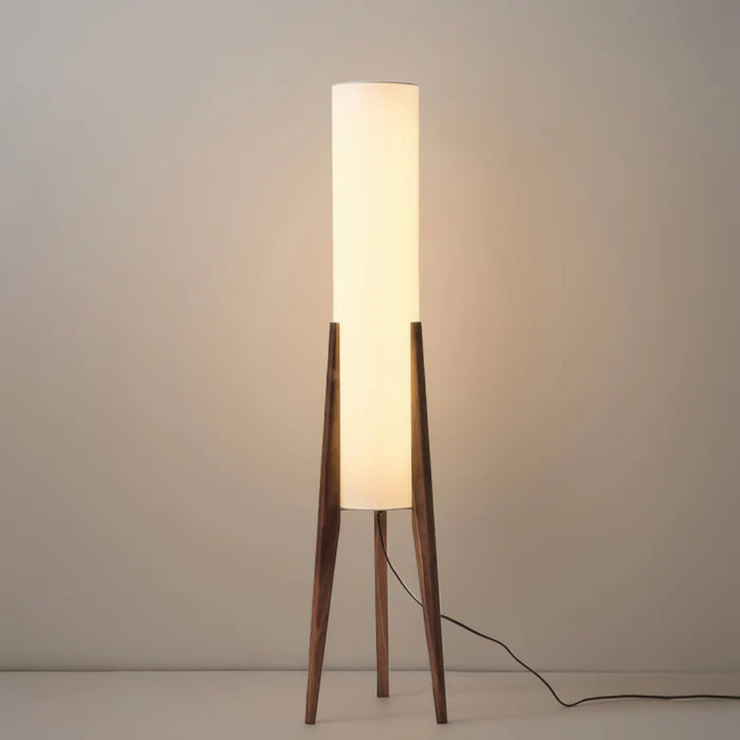 AuroraLume Fabric Shade Floor Lamp With Natural Wood For Living Room