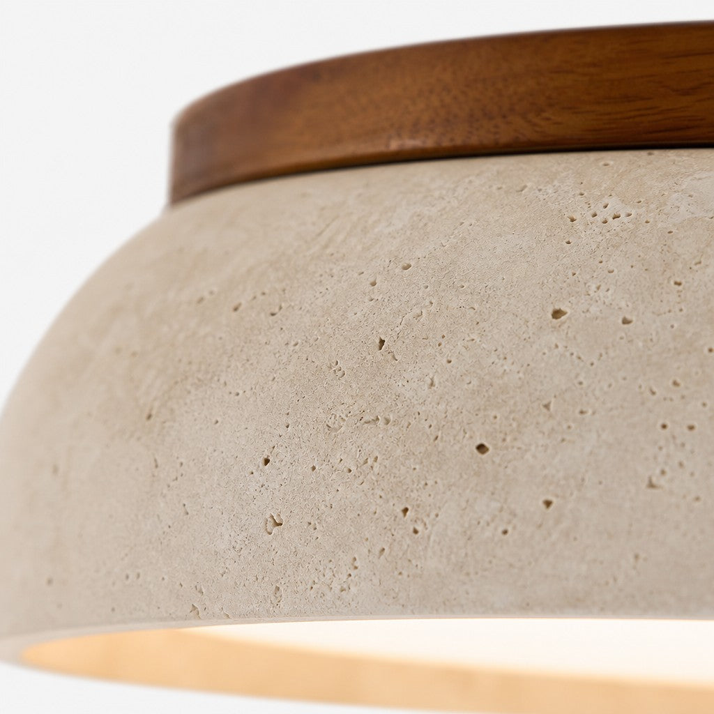 30cm × 43cm Beige Travertine Ceiling Lamp — Natural Stone Sculptural Pendant, Scandinavian Warm Glow
