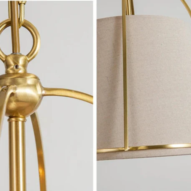 Elara Pendant Light In Beige Fabric With Brass Frame