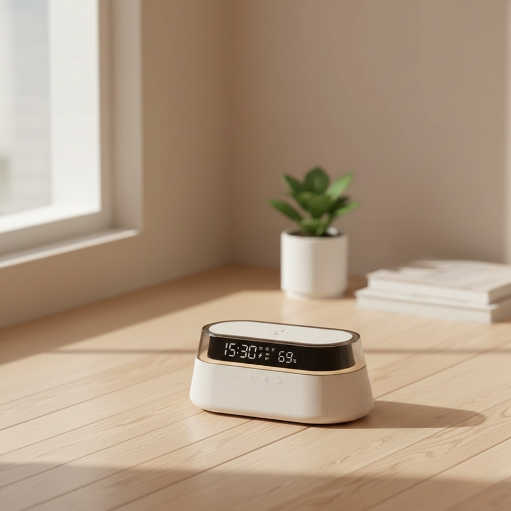 Smart Alarm Clock & Bluetooth Speaker — Multifunction Bedside Hub, Space-Saving Design
