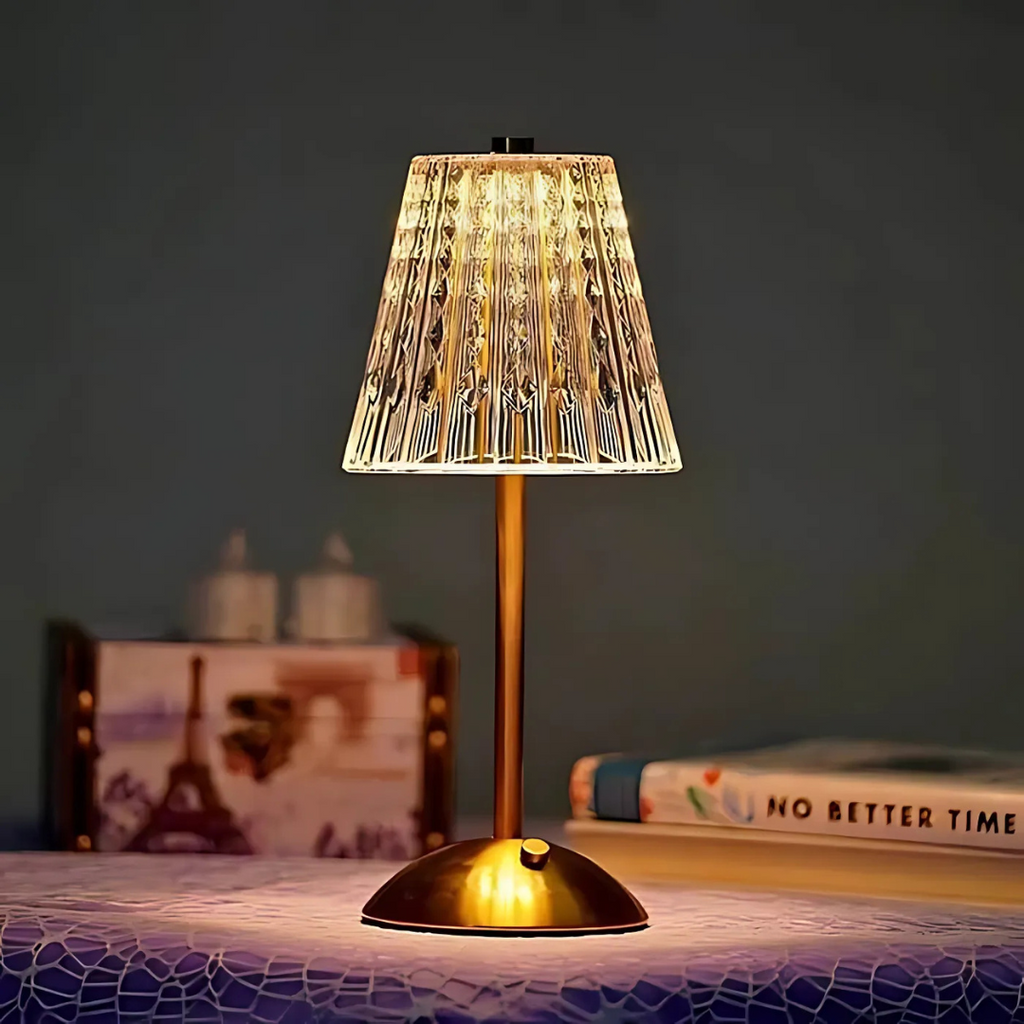 Lumora Tischlampe mit kristallinem LED, kabellos und wiederaufladbar