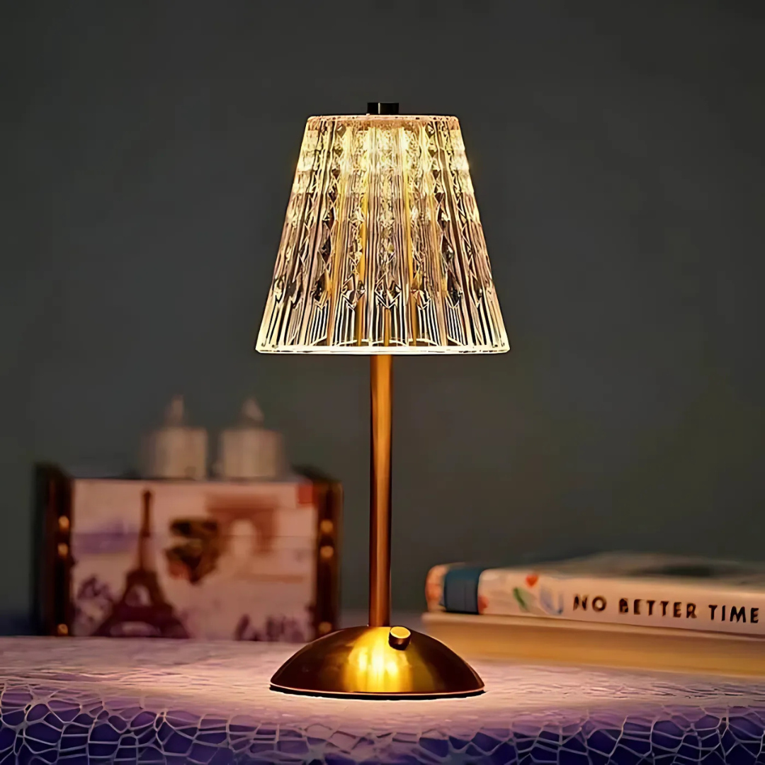 Lumora Tischlampe mit kristallinem LED, kabellos und wiederaufladbar