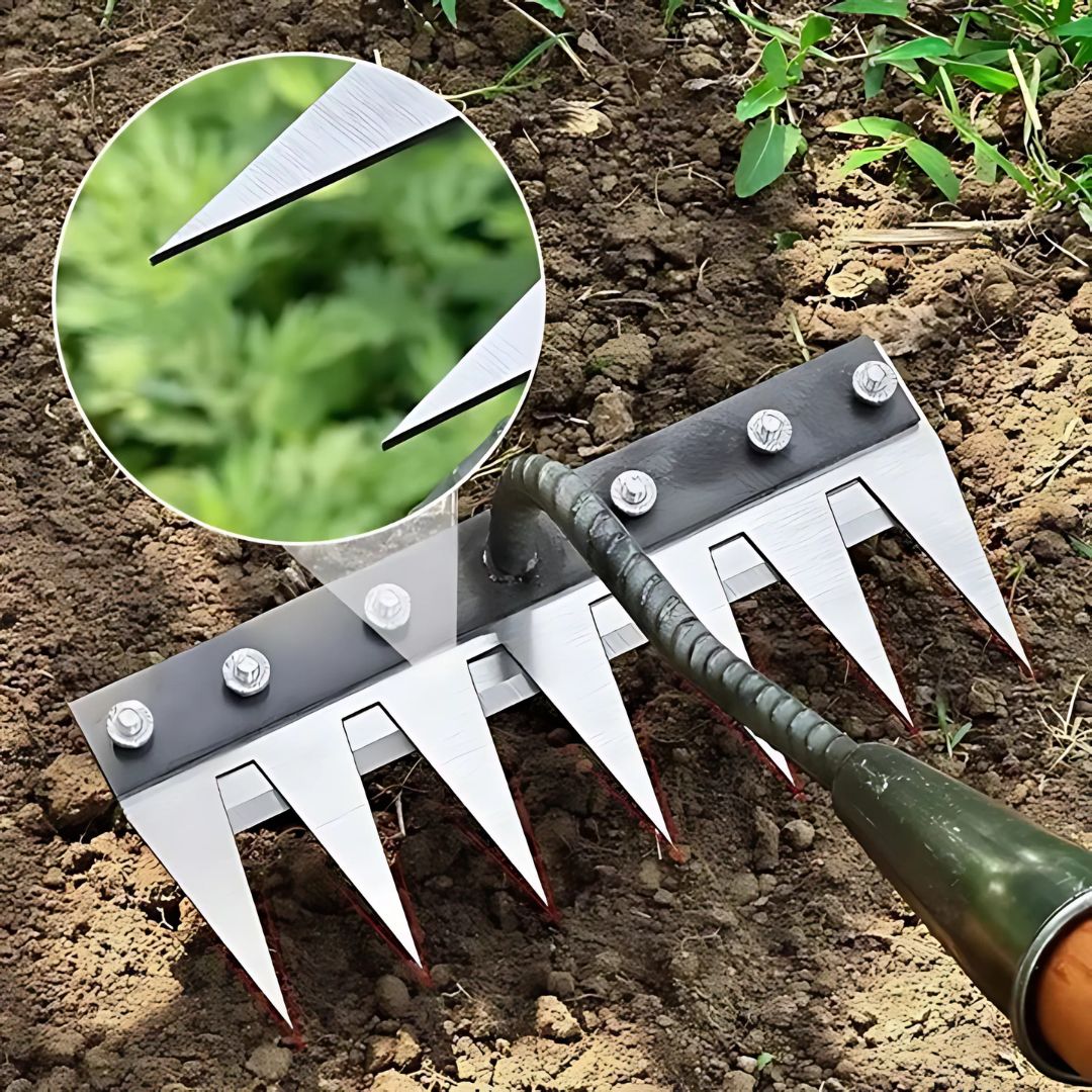 ThriveGard Manual Weeding Rake — Steel Teeth Blade, Ergonomic Grip