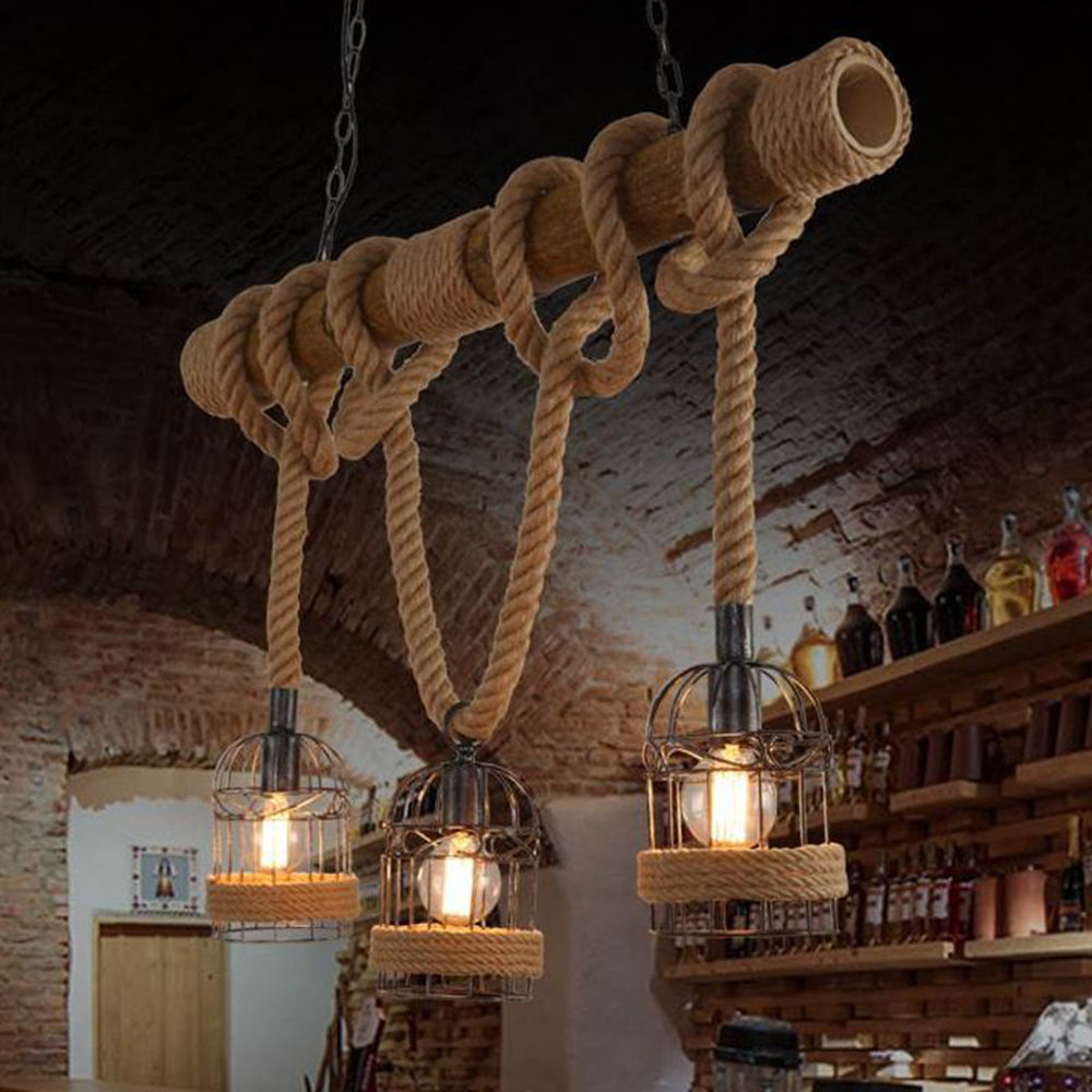 AstraLume Vintage Wood and Metal Pendant Light