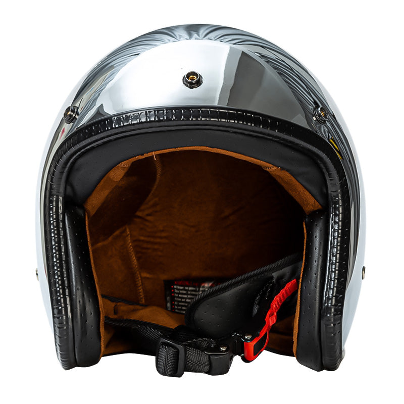 Casco retro plateado 3/4 para motocicleta — Aprobado por DOT y ECE