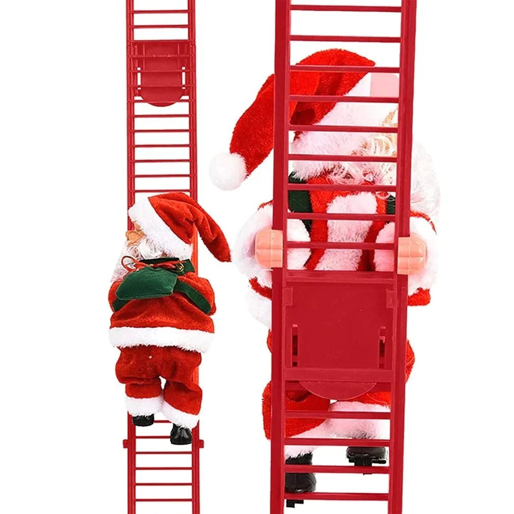 Animovaný elektrický Santa Claus šplhající po žebříku s vánoční hudbou