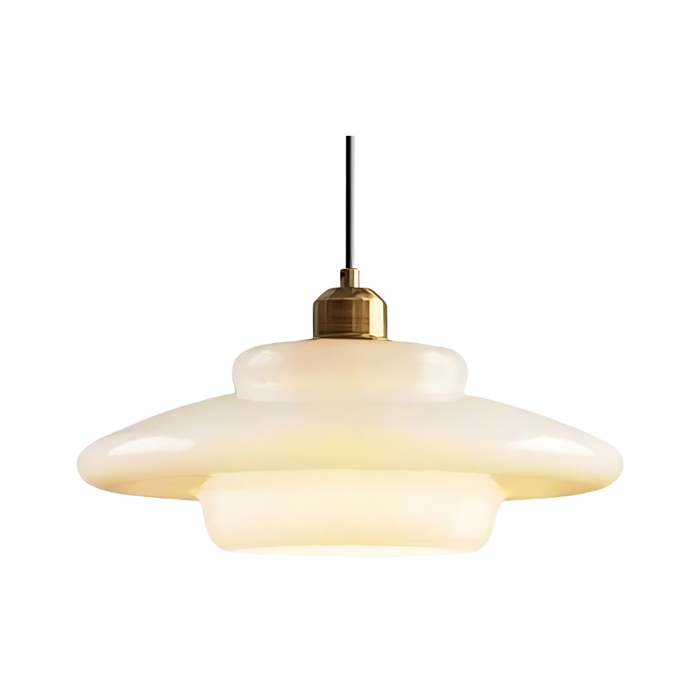 Art Deco Gold Finish Ceiling Lamp — Brass Frame, Glass Diffuser, Vintage Design
