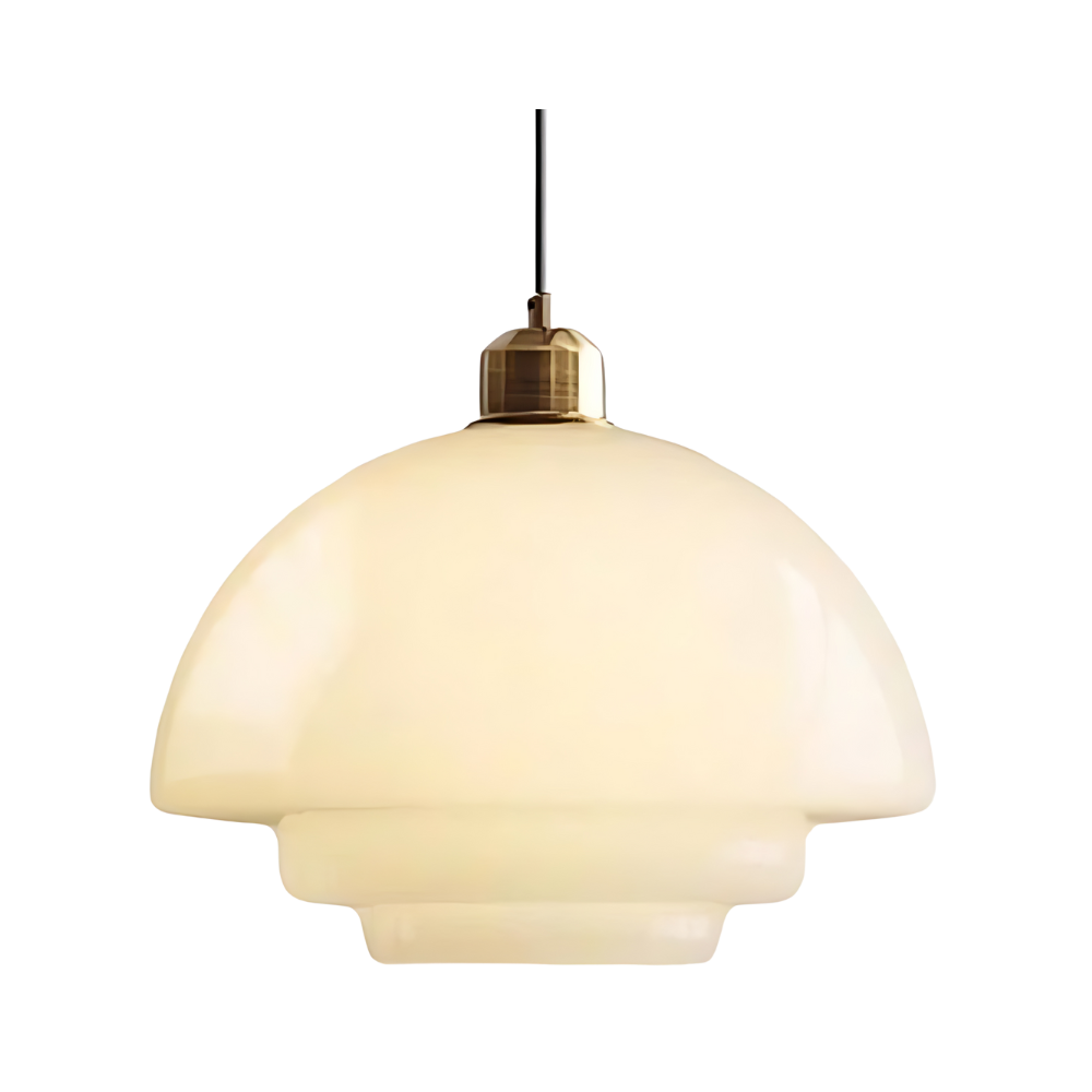 Art Deco Gold Finish Ceiling Lamp — Brass Frame, Glass Diffuser, Vintage Design