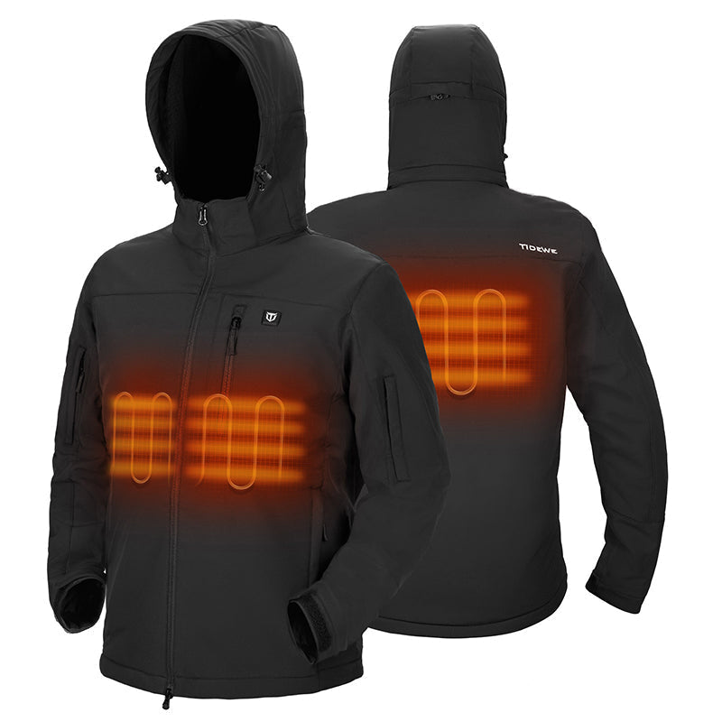 Męska podgrzewana kurtka softshell — odpinany kaptur, rozmiary S-XXXL