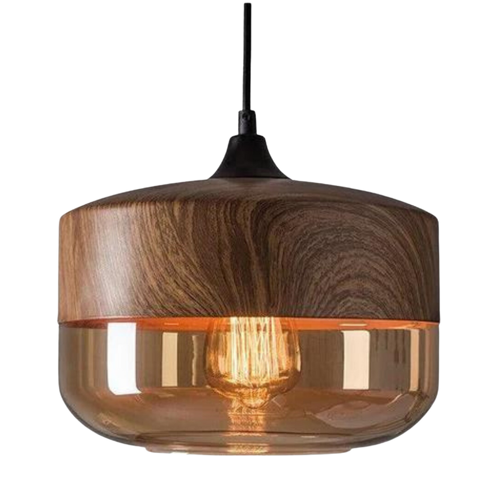 Harlow Light Pendant With Tint Glass And Nordic Wood In Minimal Scandinavian Style
