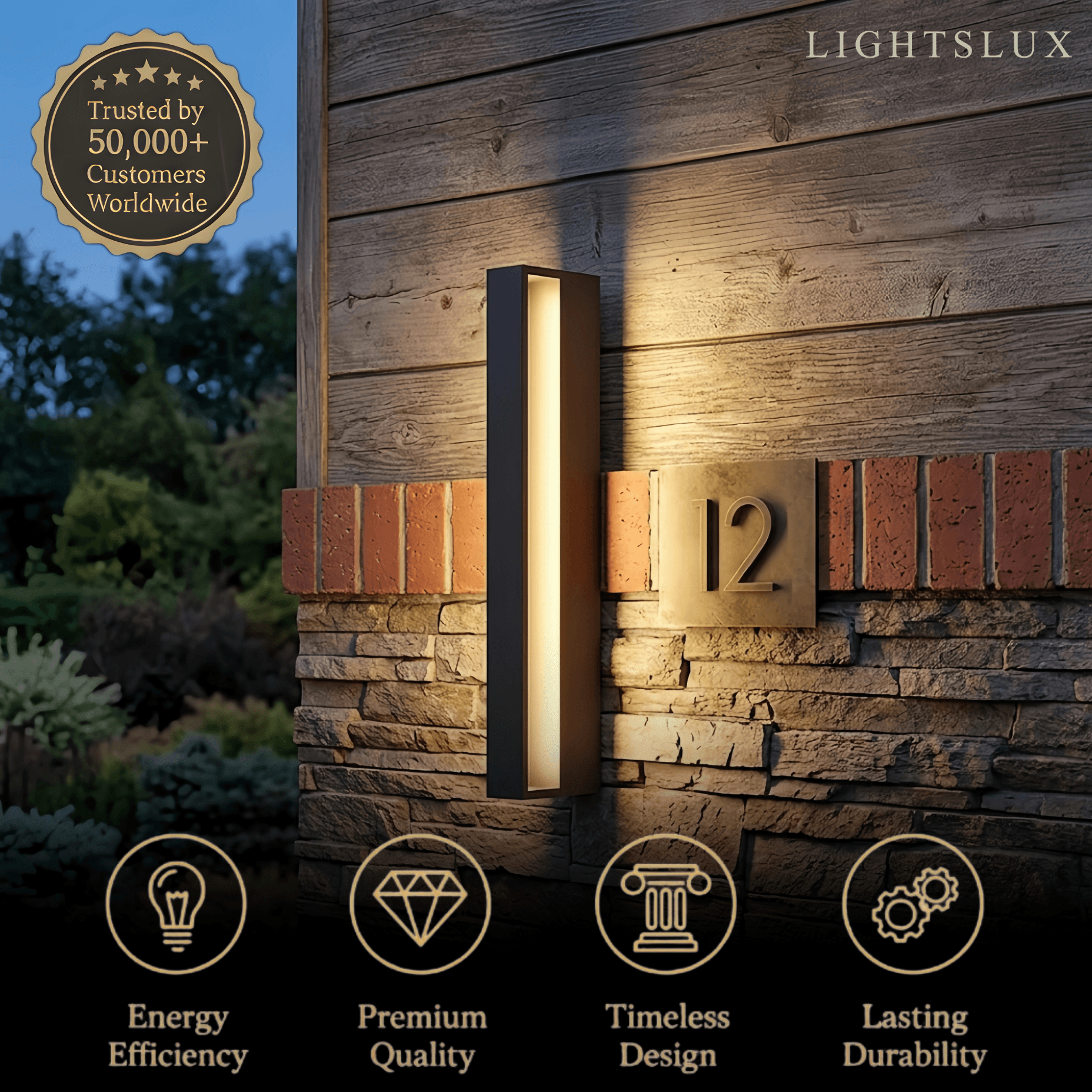 Modern Rectangular Outdoor Wall Lamp – Metal Sensor Light Garden/Patio - Flindria