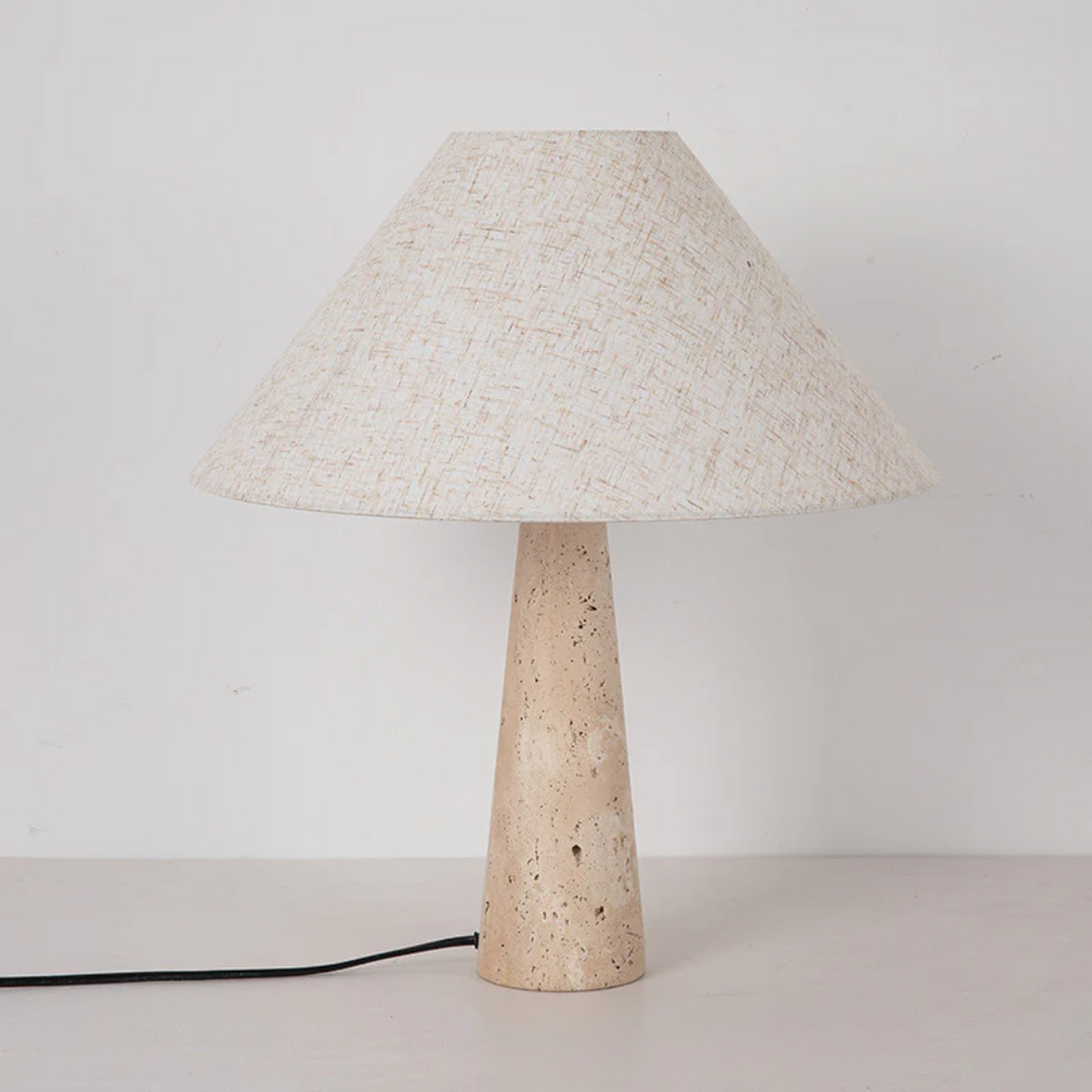 Maribel Travertine Table Lamp Featuring Fabric Shade For Cozy Living Spaces