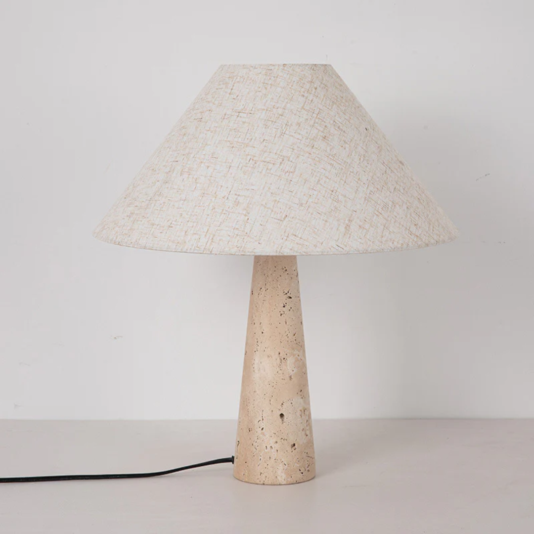 Maribel Travertine Table Lamp Featuring Fabric Shade For Cozy Living Spaces
